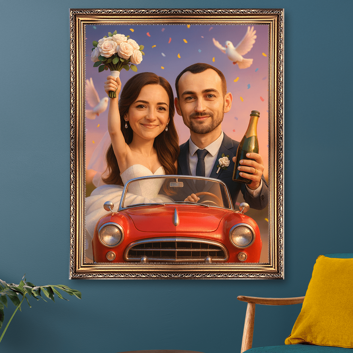 Image of Portret nowożeńców w stylu karykatury - obraz na płótnie z Twojego zdjęcia - Wymaluj Prezent