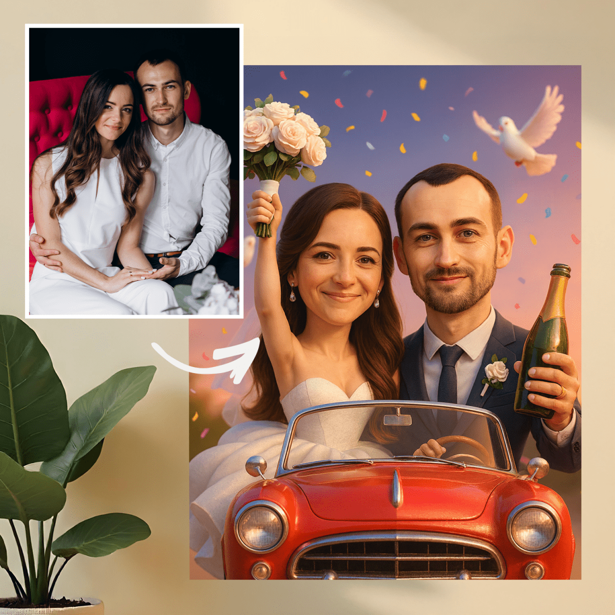 Image of Portret nowożeńców w stylu karykatury - obraz na płótnie z Twojego zdjęcia - Wymaluj Prezent