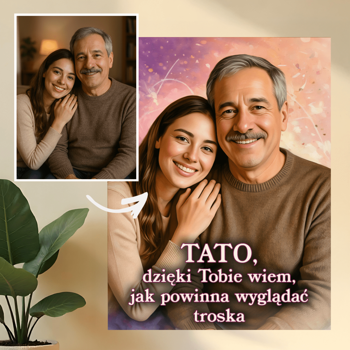 Image of Portret ojca i córki - druk na szkle, portret z Twojego zdjęcia - Wymaluj Prezent