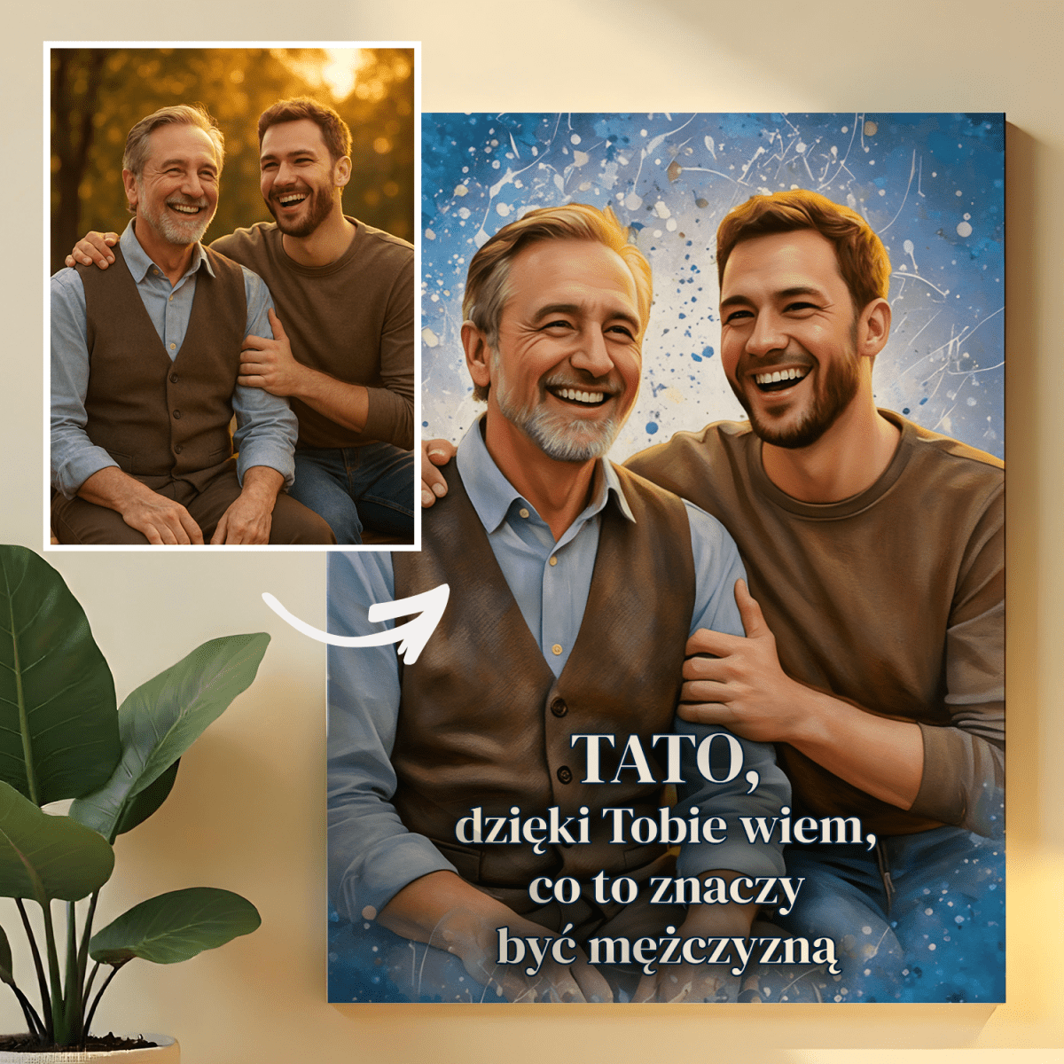 Portret ojca i syna + tekst - druk na szkle, portret z Twojego zdjęcia - Wymaluj Prezent