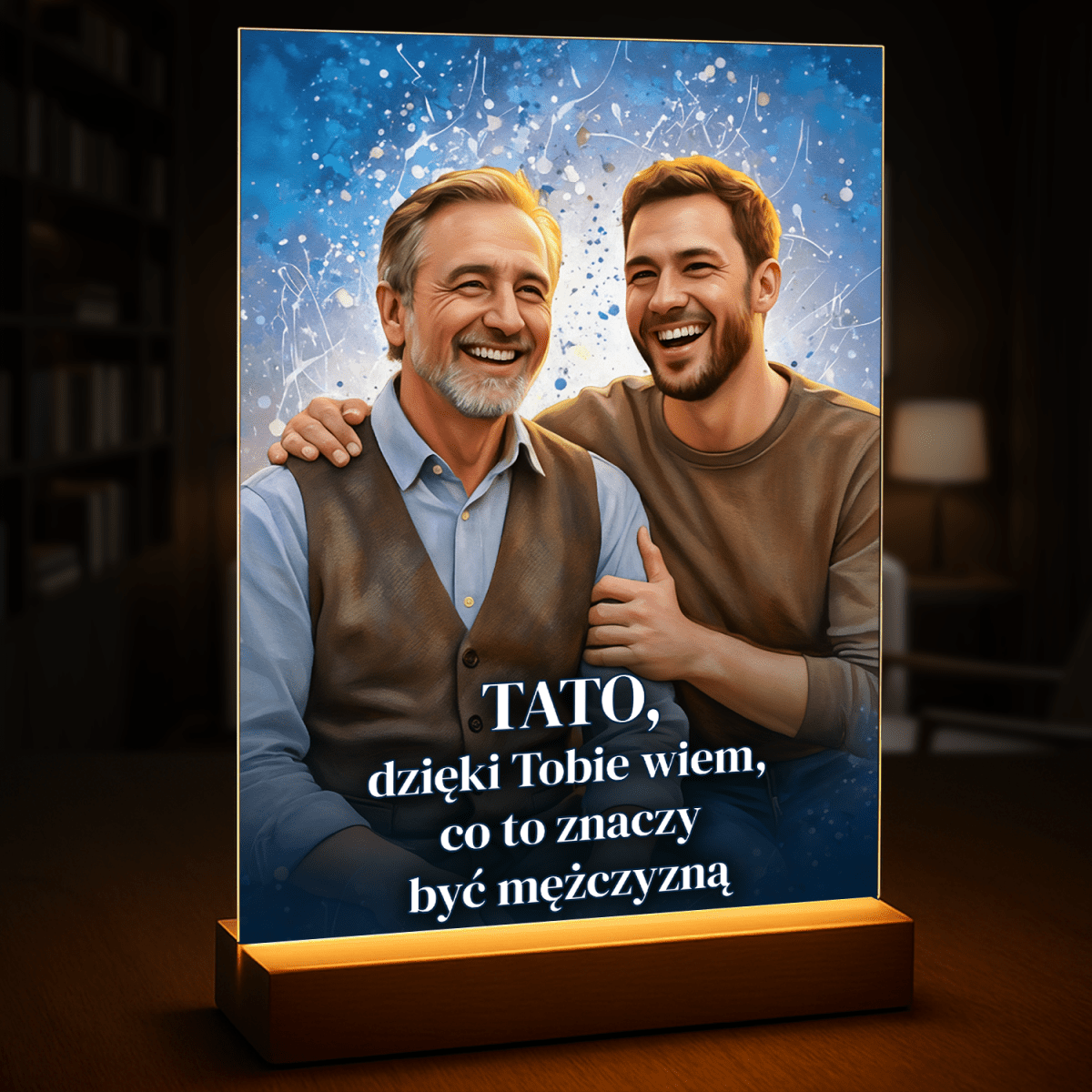 Portret ojca i syna + tekst - druk na szkle, portret z Twojego zdjęcia - Wymaluj Prezent