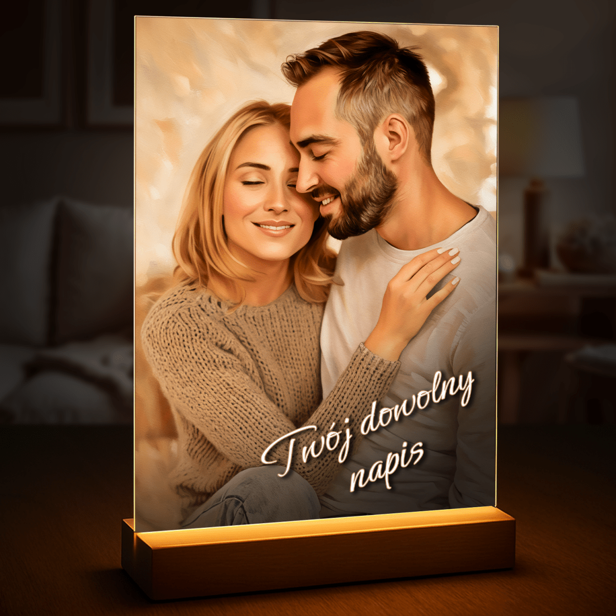 Image of Portret pary + dowolny napis - druk na szkle, portret z Twojego zdjęcia - Wymaluj Prezent