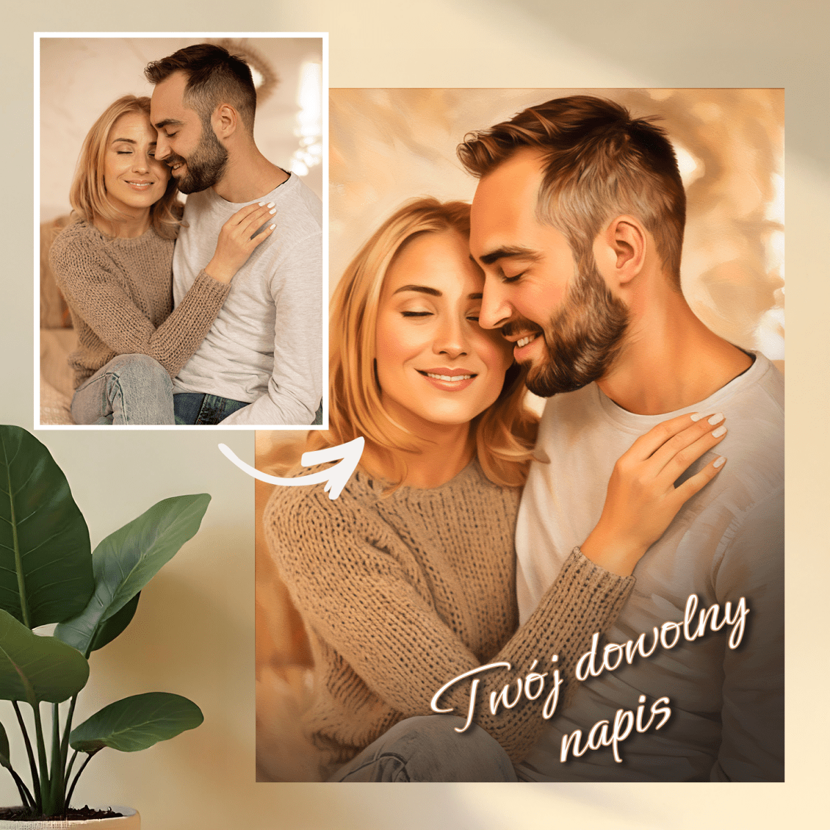 Image of Portret pary + dowolny napis - druk na szkle, portret z Twojego zdjęcia - Wymaluj Prezent