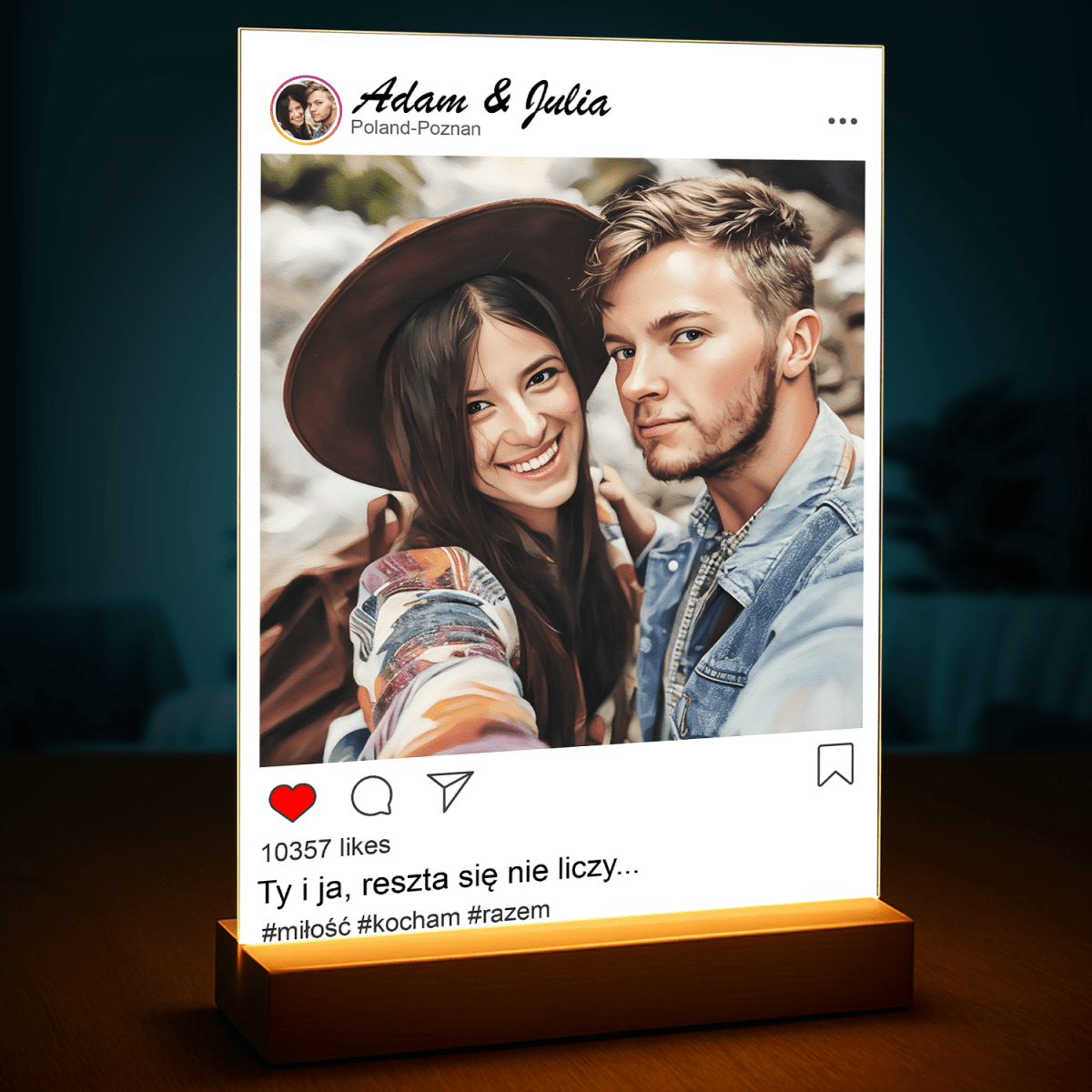 Image of Portret pary jak z Instagrama - druk na szkle, portret z Twojego zdjęcia - Wymaluj Prezent