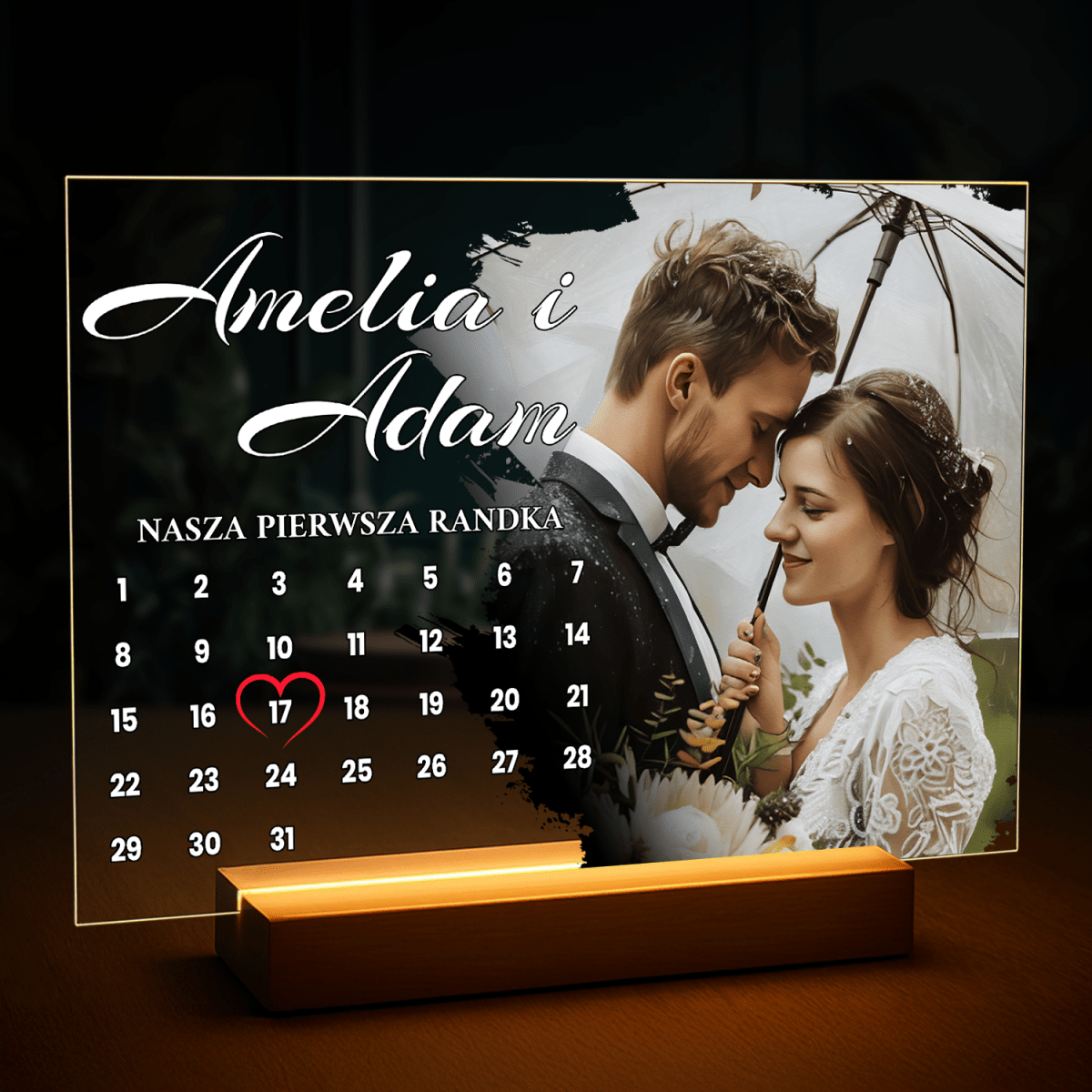 Image of Portret pary + kalendarz - druk na szkle, portret z Twojego zdjęcia - Wymaluj Prezent