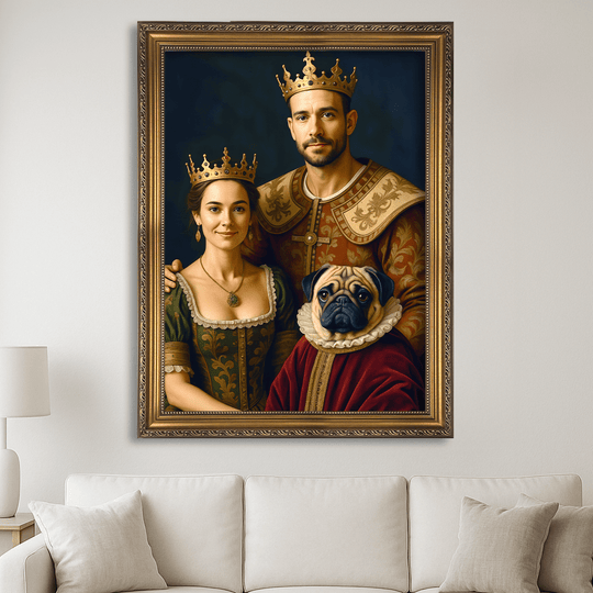 Portret pary królewskiej z psem - obraz na płótnie z Twojego zdjęcia