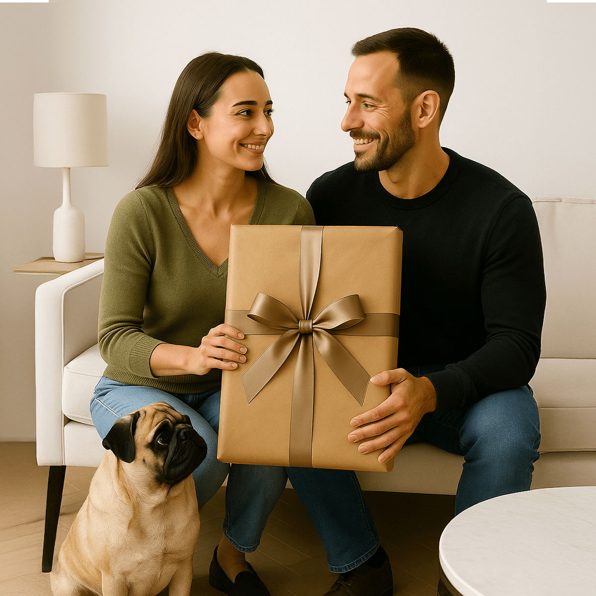 Portret pary królewskiej z psem - obraz na płótnie z Twojego zdjęcia - Wymaluj Prezent