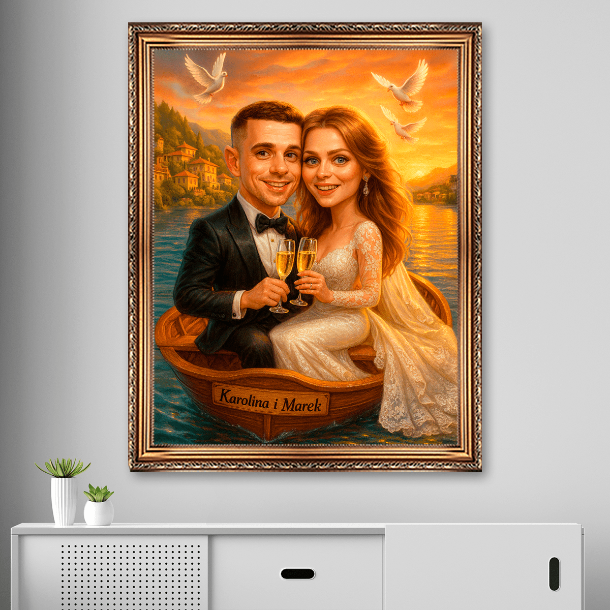 Image of Portret pary młodej na łodzi - obraz na płótnie z Twojego zdjęcia - Wymaluj Prezent