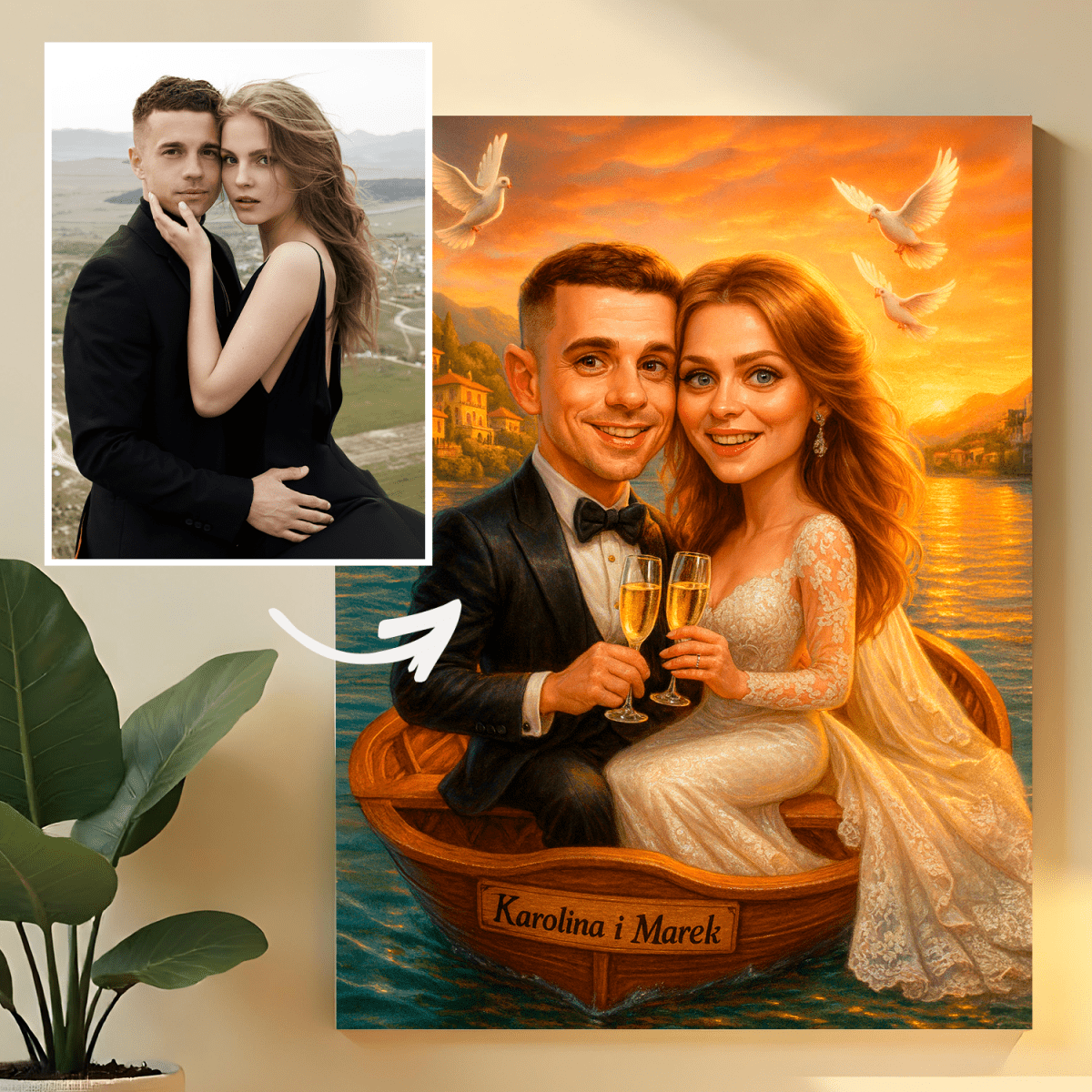 Image of Portret pary młodej na łodzi - obraz na płótnie z Twojego zdjęcia - Wymaluj Prezent