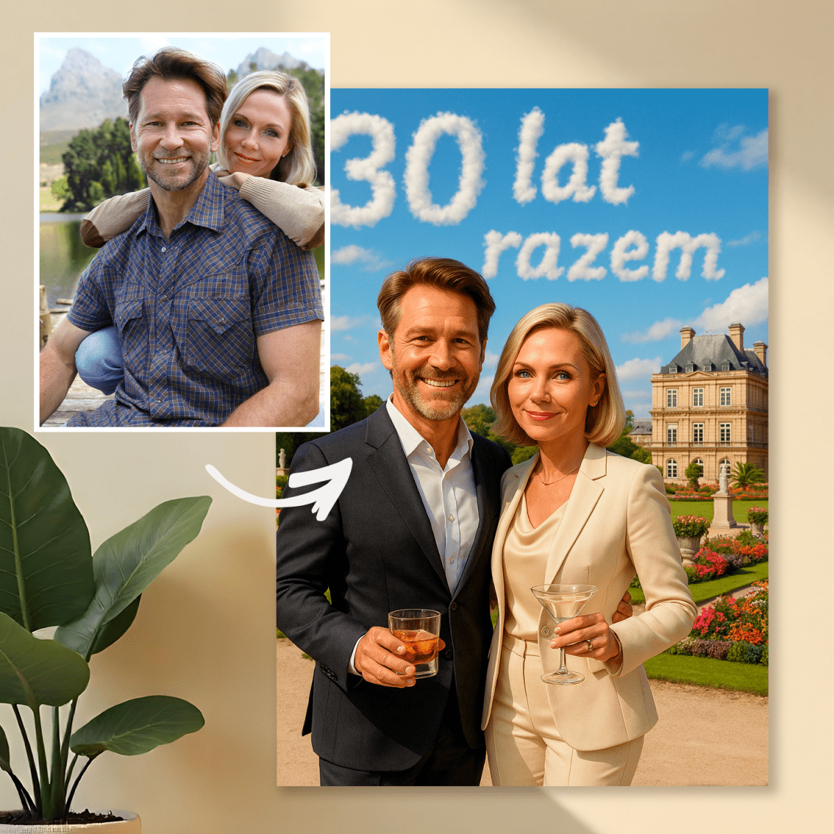 Image of Portret pary na 30 rocznicę - druk na szkle, portret z Twojego zdjęcia - Wymaluj Prezent