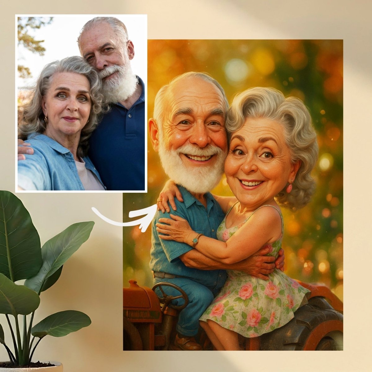 Image of Portret pary na traktorze - obraz na płótnie z Twojego zdjęcia - Wymaluj Prezent