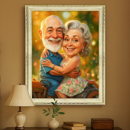 Portret pary na traktorze - obraz na płótnie z Twojego zdjęcia