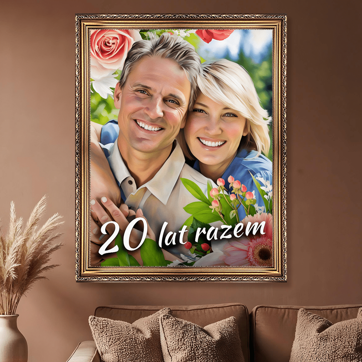 Portret pary + napis - obraz na płótnie z Twojego zdjęcia - Wymaluj Prezent