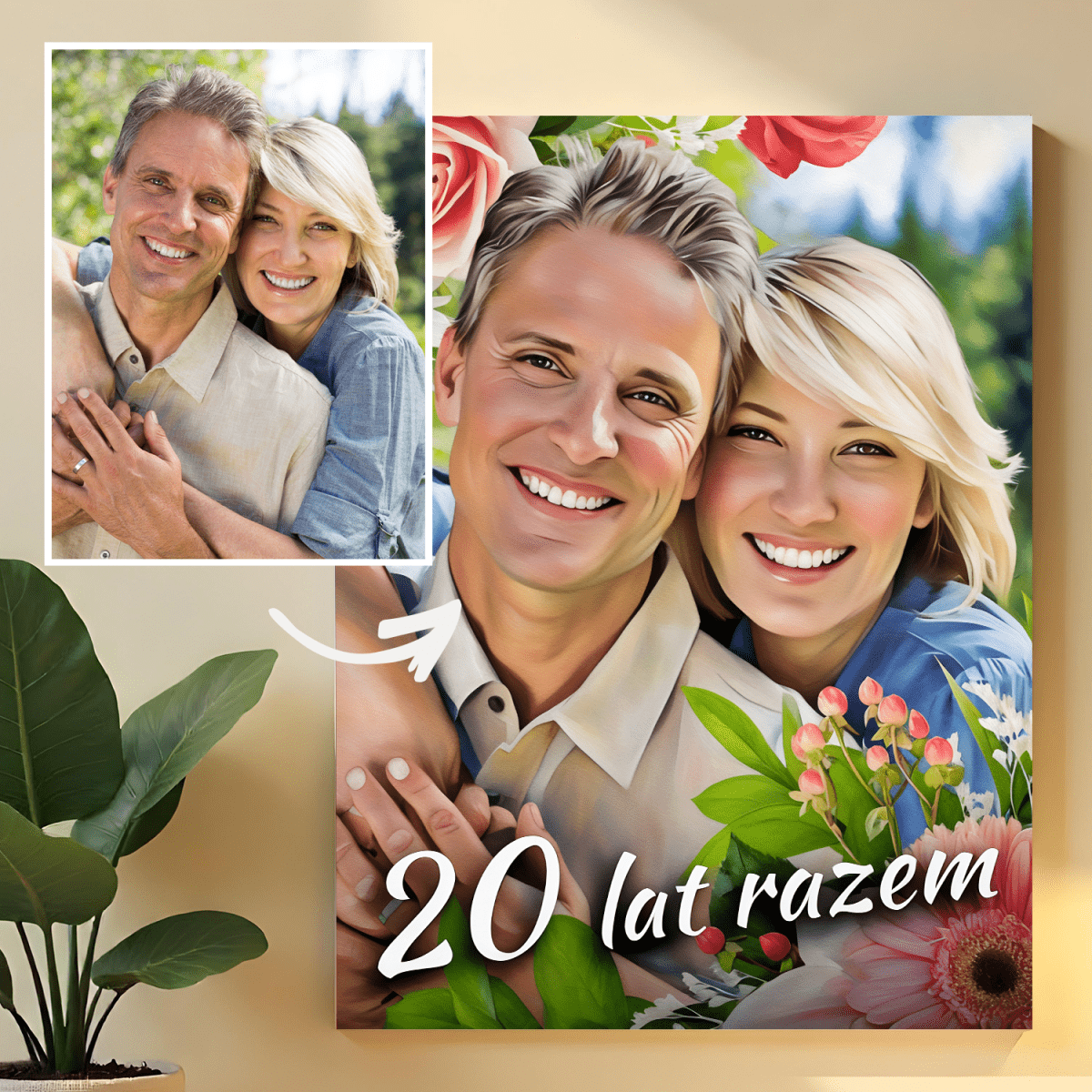 Image of Portret pary + napis - obraz na płótnie z Twojego zdjęcia - Wymaluj Prezent