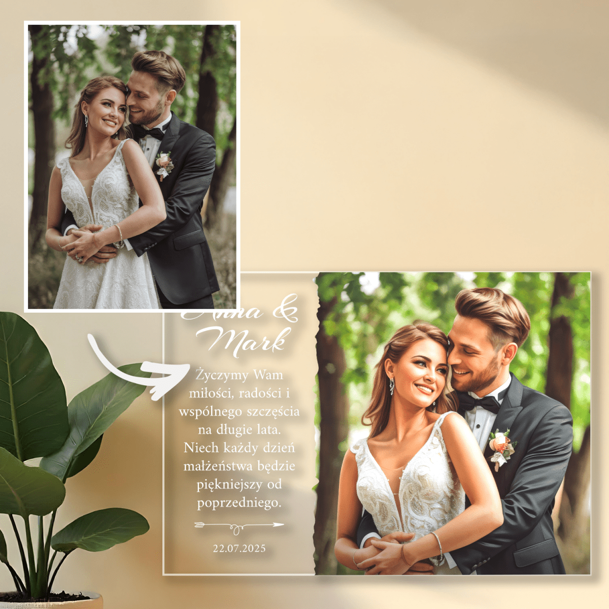 Image of Portret pary nowożeńców - druk na szkle, portret z Twojego zdjęcia - Wymaluj Prezent