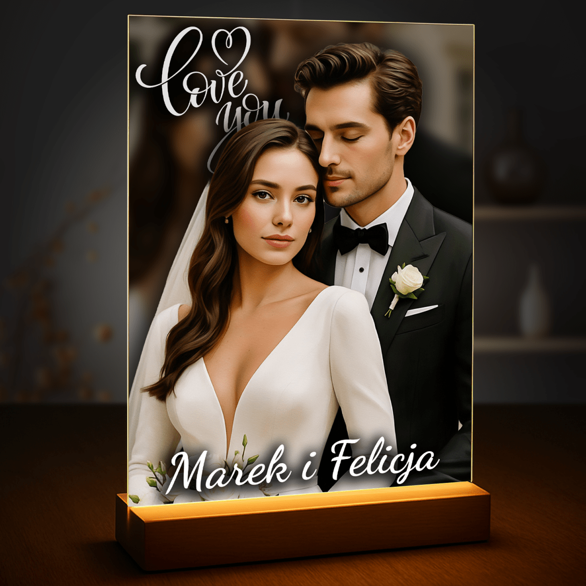 Portret pary nowożeńców - druk na szkle, portret z Twojego zdjęcia - Wymaluj Prezent