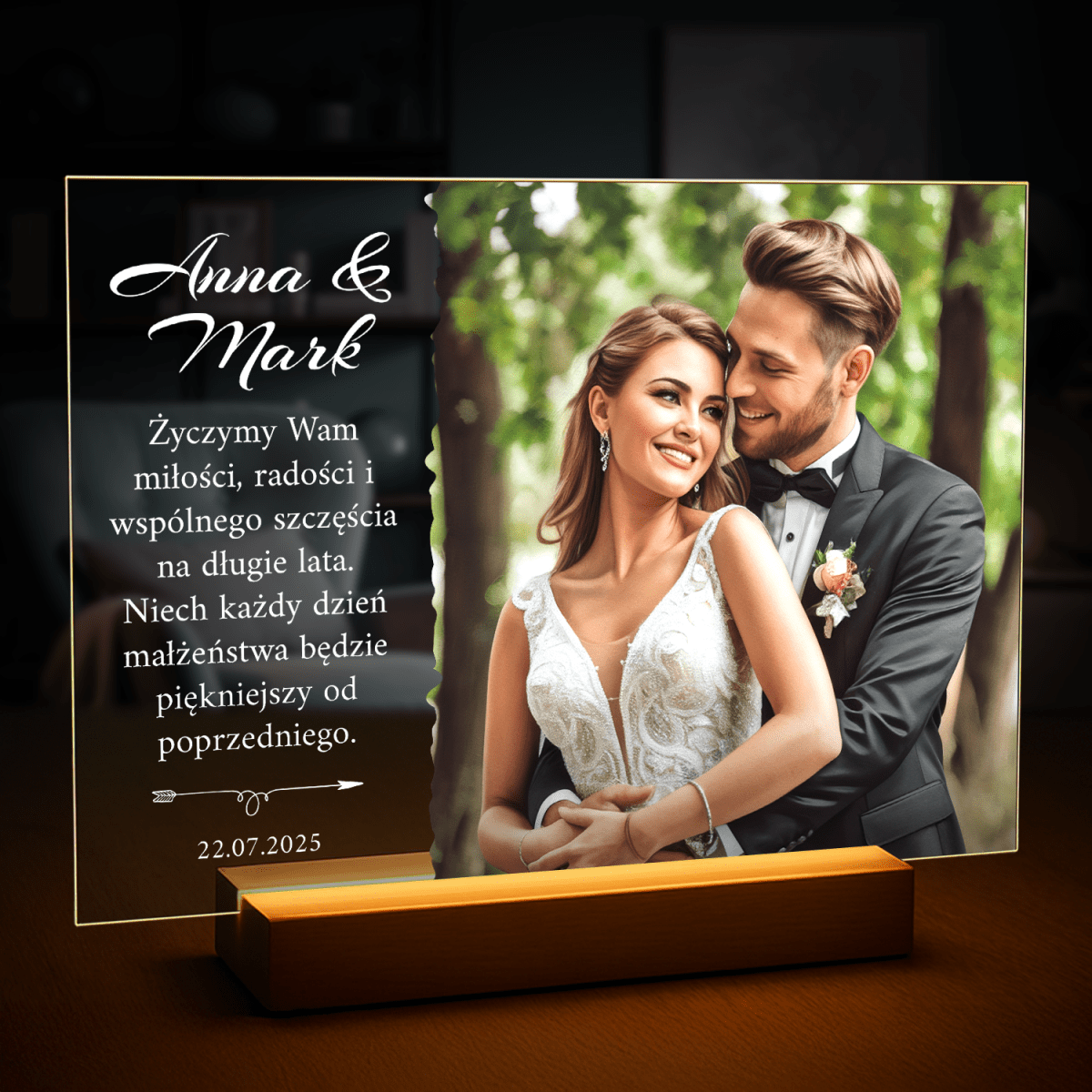 Portret pary nowożeńców - druk na szkle, portret z Twojego zdjęcia - Wymaluj Prezent
