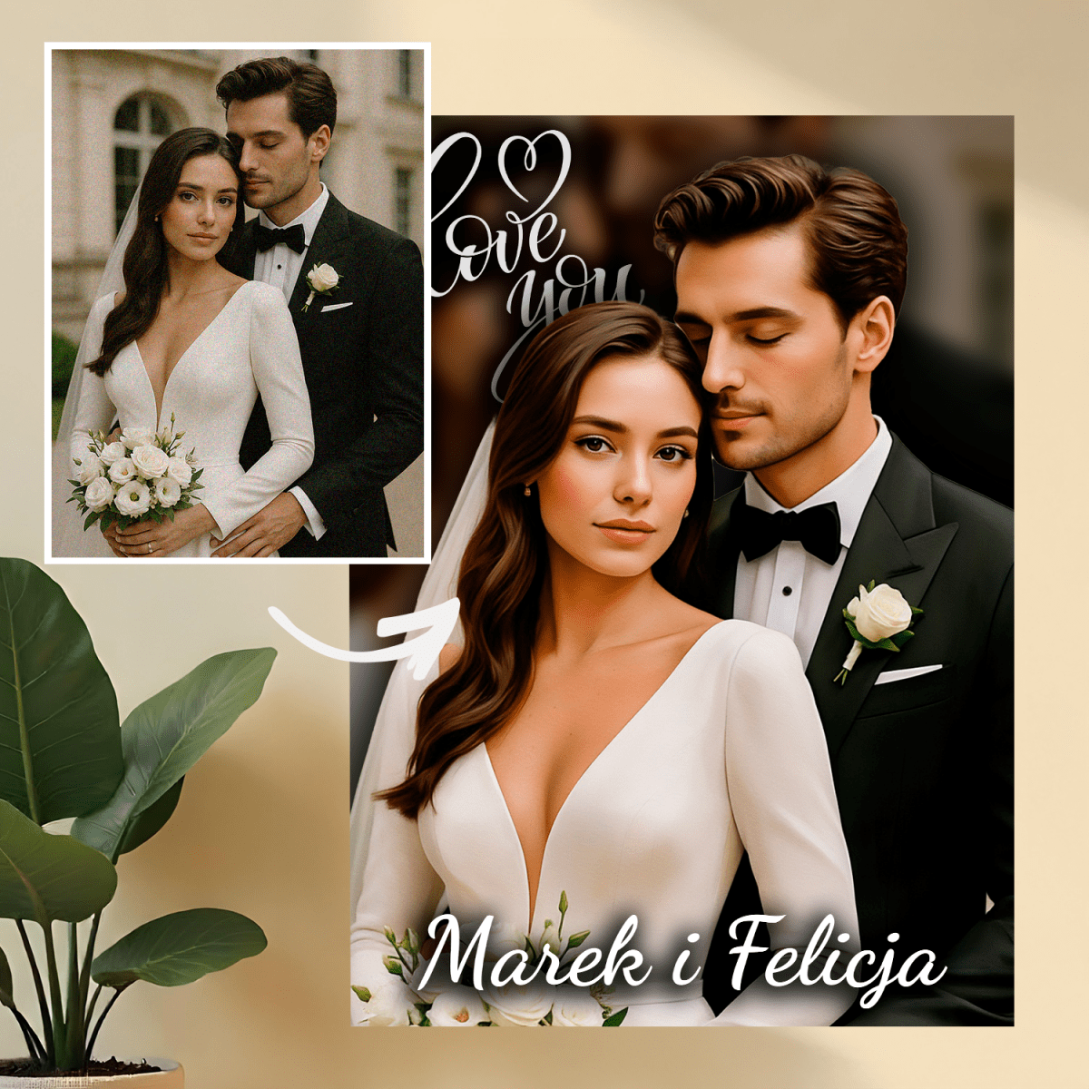 Portret pary nowożeńców - druk na szkle, portret z Twojego zdjęcia - Wymaluj Prezent