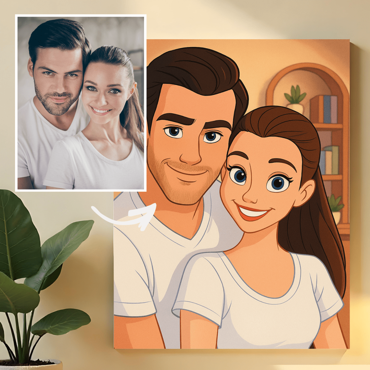 Image of Portret pary w bajkowym stylu - obraz na płótnie z Twojego zdjęcia - Wymaluj Prezent