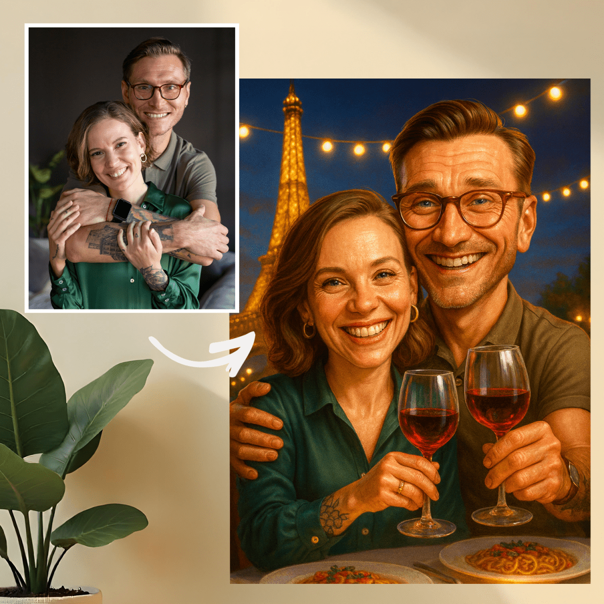 Image of Portret pary w Paryżu - druk na szkle, portret z Twojego zdjęcia - Wymaluj Prezent