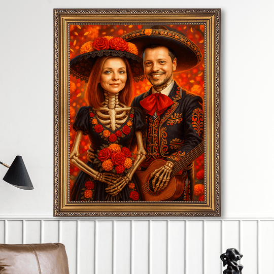 Portret pary w stylu Día de los Muertos - obraz na płótnie z Twojego zdjęcia