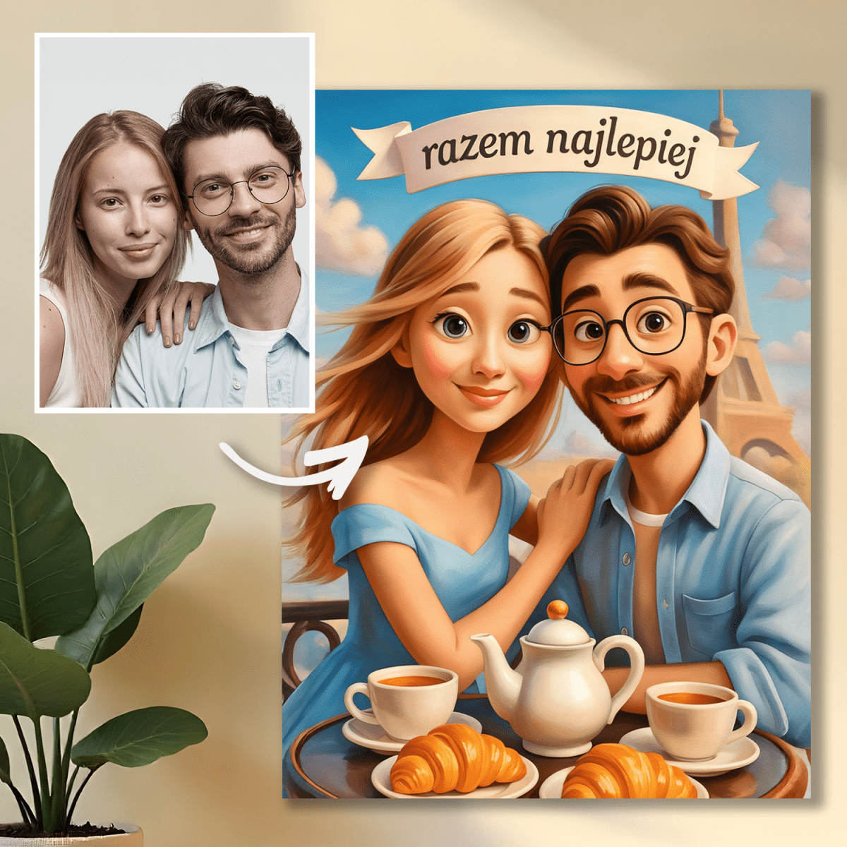 Image of Portret pary w stylu jak z animacji - druk na szkle, portret z Twojego zdjęcia - Wymaluj Prezent