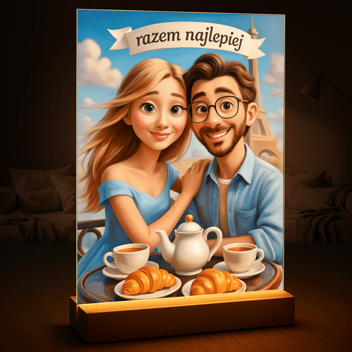 Image of Portret pary w stylu jak z animacji - druk na szkle, portret z Twojego zdjęcia - Wymaluj Prezent