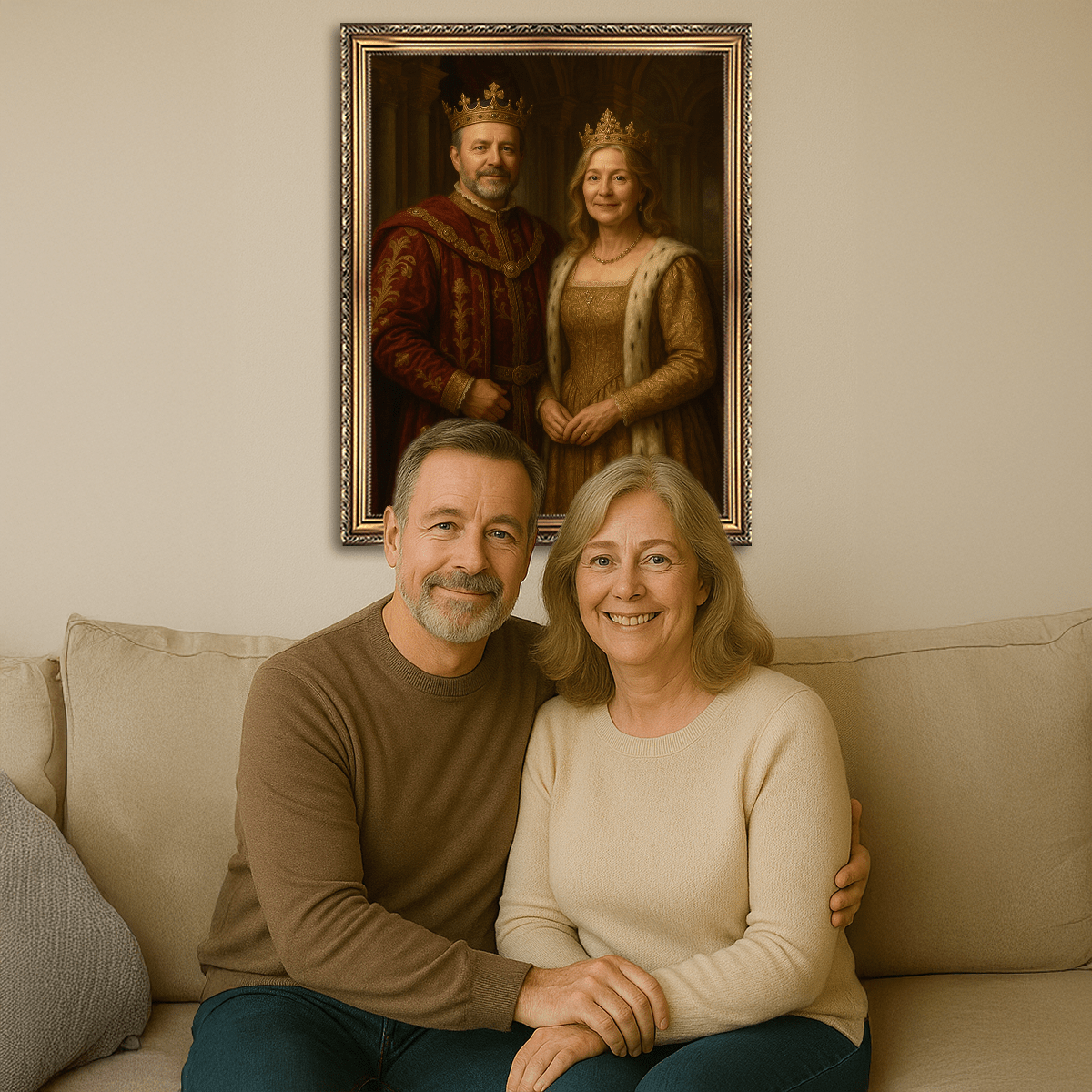 Image of Portret pary w stylu królewskim - obraz na płótnie z Twojego zdjęcia - Wymaluj Prezent