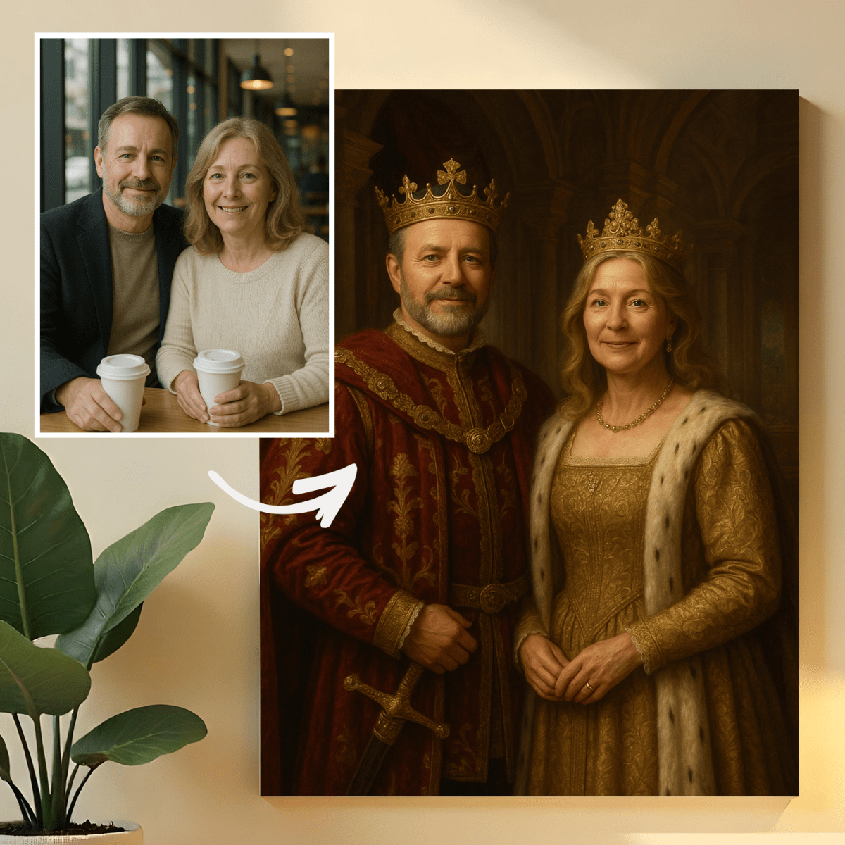 Image of Portret pary w stylu królewskim - obraz na płótnie z Twojego zdjęcia - Wymaluj Prezent