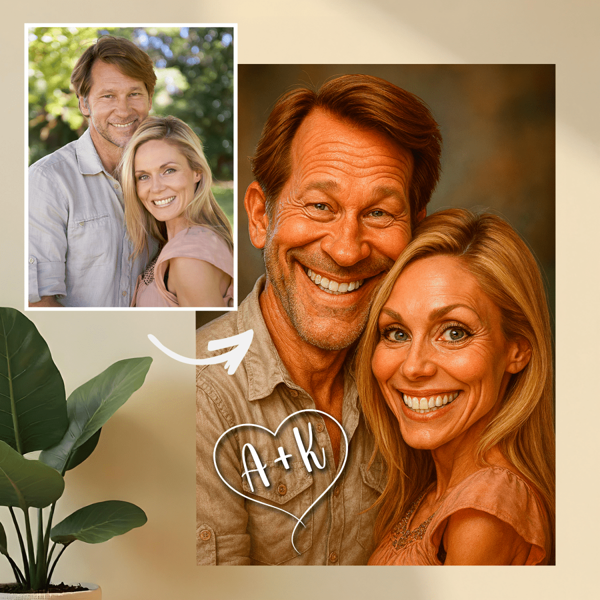 Image of Portret pary w stylu realistycznej karykatury - druk na szkle, portret z Twojego zdjęcia - Wymaluj Prezent