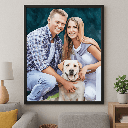 Portret pary z psem - obraz na płótnie z Twojego zdjęcia
