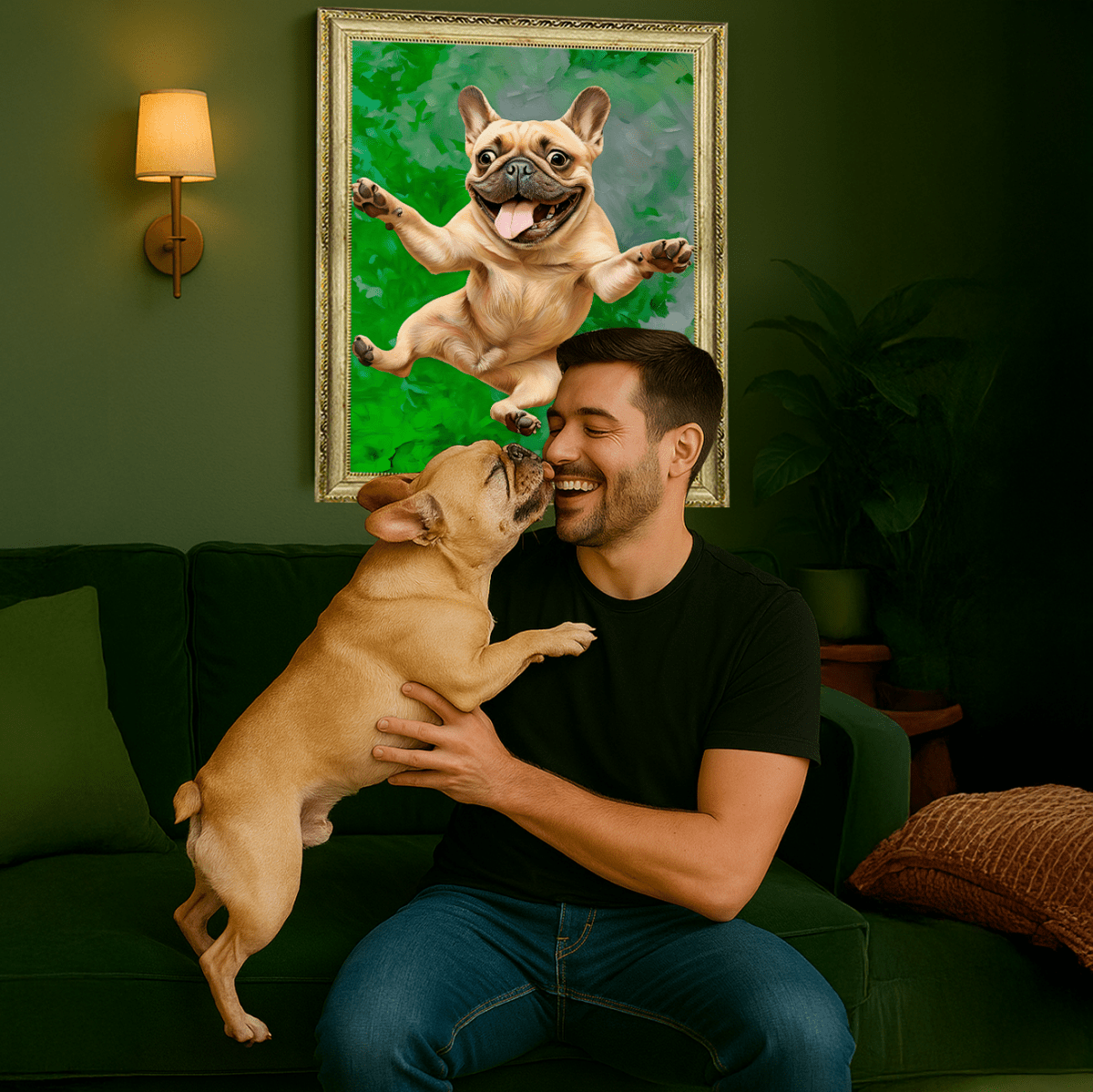 Image of Portret pasa z zielonym tłem - obraz na płótnie z Twojego zdjęcia - Wymaluj Prezent