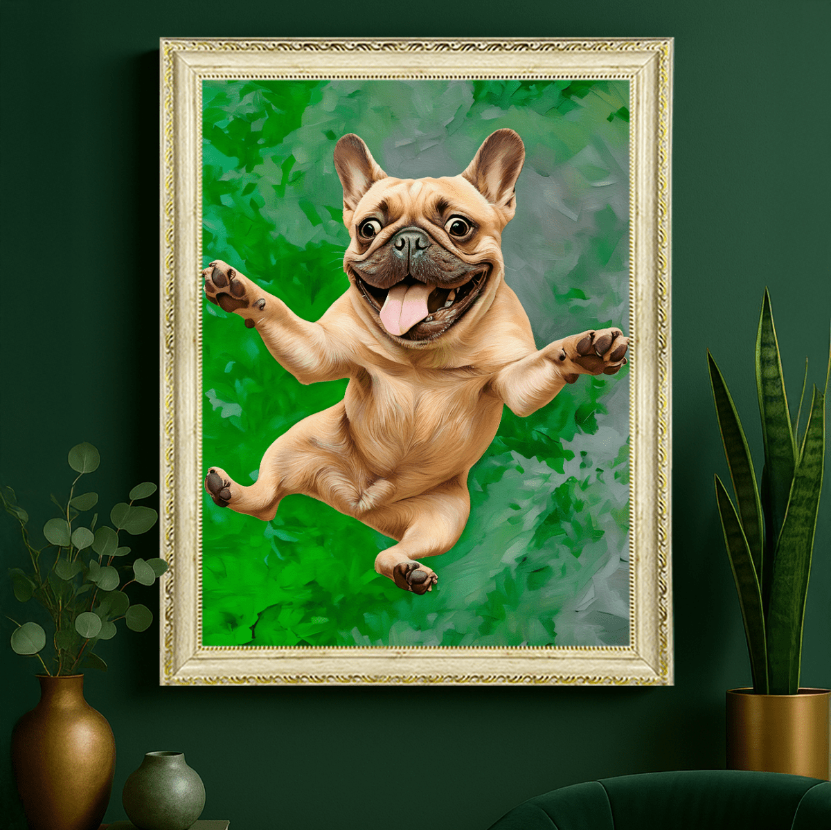 Image of Portret pasa z zielonym tłem - obraz na płótnie z Twojego zdjęcia - Wymaluj Prezent