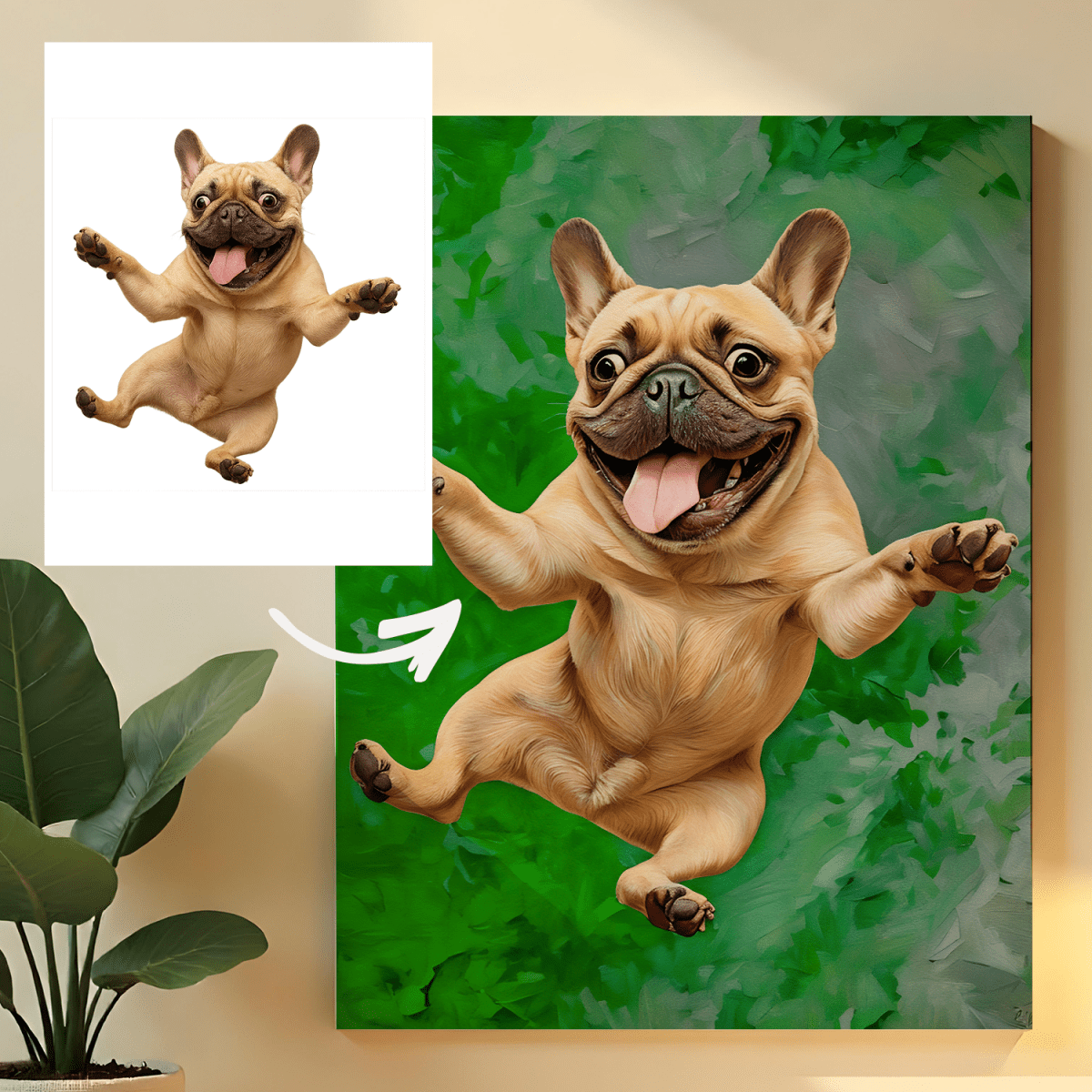 Image of Portret pasa z zielonym tłem - obraz na płótnie z Twojego zdjęcia - Wymaluj Prezent