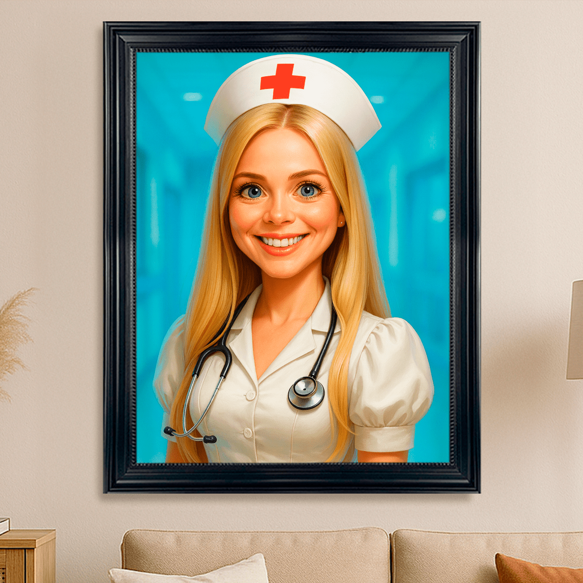 Image of Portret pielęgniarki w stylu karykatury - obraz na płótnie z Twojego zdjęcia - Wymaluj Prezent