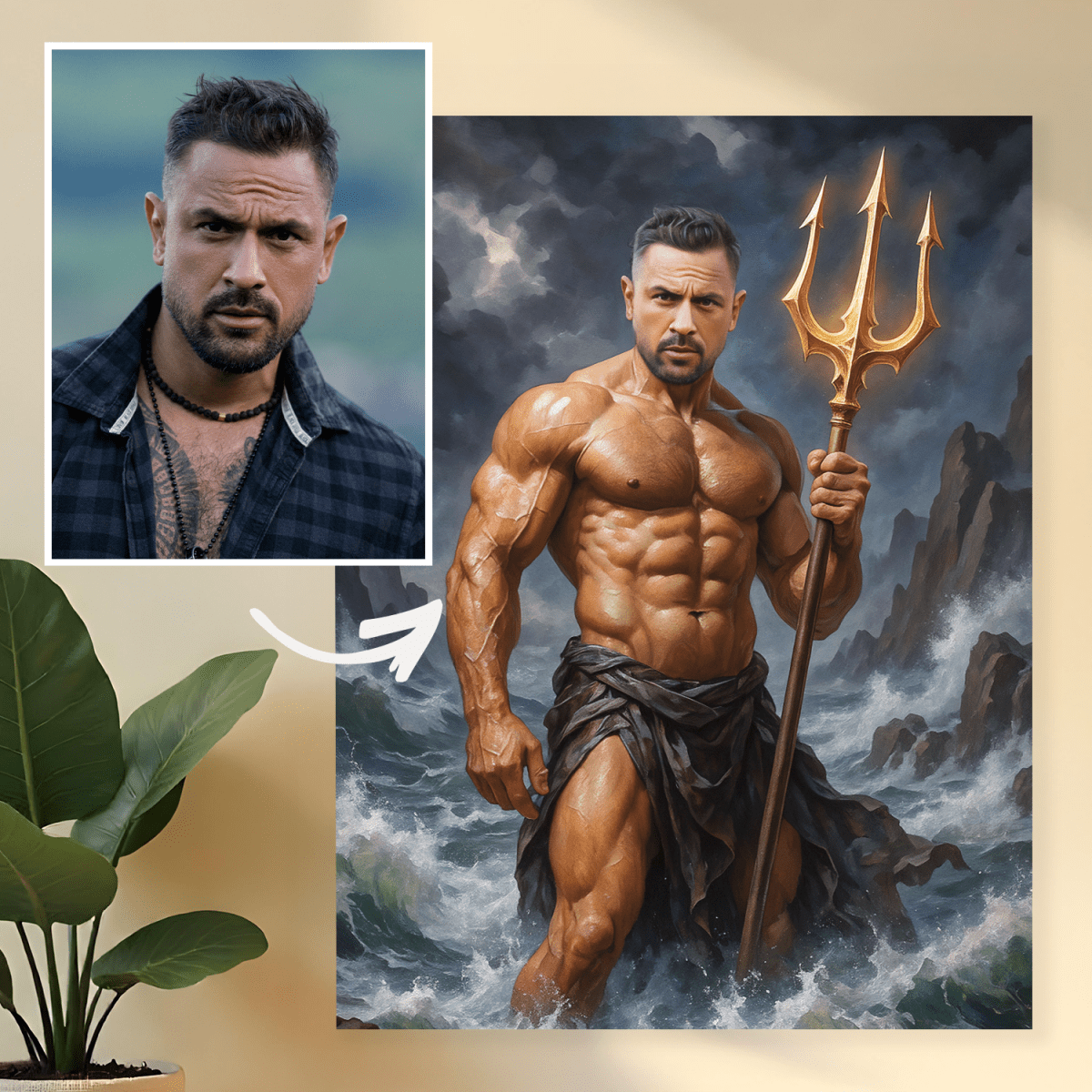 Portret Posejdona - obraz na płótnie z Twojego zdjęcia - Wymaluj Prezent