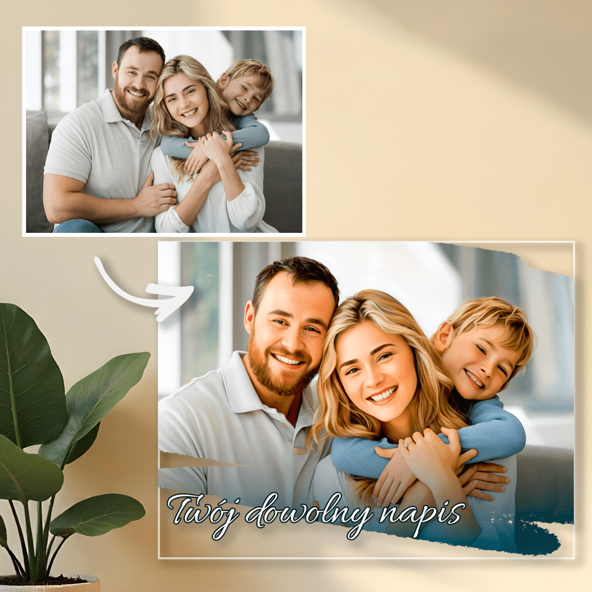 Portret rodziców z dzieckiem - druk na szkle, portret z Twojego zdjęcia - Wymaluj Prezent