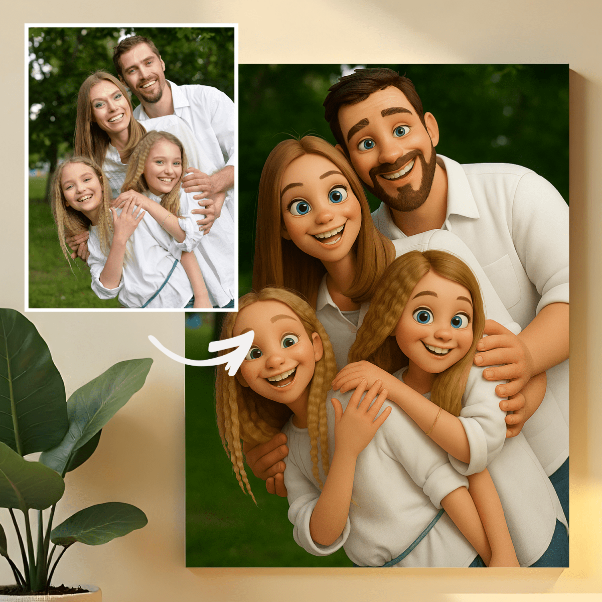 Portret rodziny w animowanym stylu - druk na szkle, portret z Twojego zdjęcia - Wymaluj Prezent