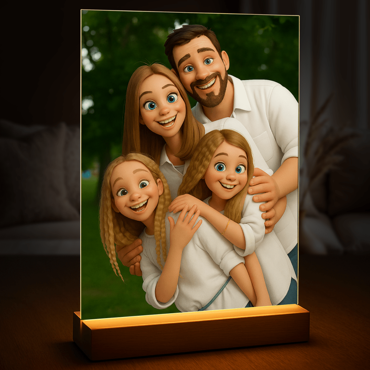 Image of Portret rodziny w animowanym stylu - druk na szkle, portret z Twojego zdjęcia - Wymaluj Prezent