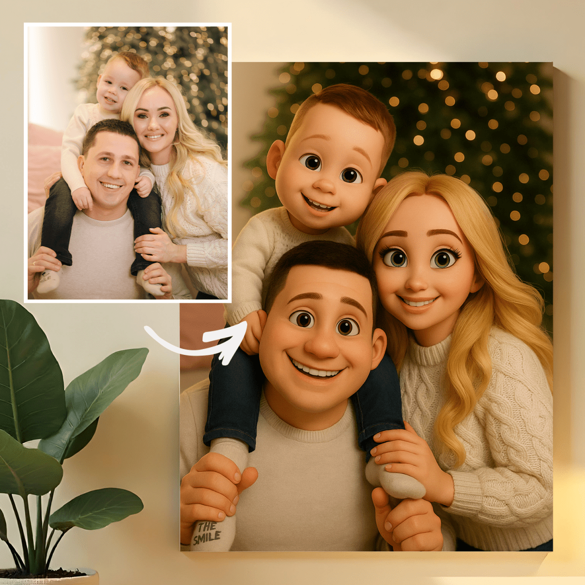 Image of Portret rodziny w animowanym stylu - obraz na płótnie z Twojego zdjęcia - Wymaluj Prezent