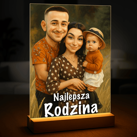 Portret rodziny w karykaturalnym stylu - druk na szkle, portret z Twojego zdjęcia
