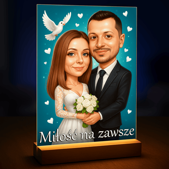 Portret ślubny w stylu karykatury - druk na szkle, portret z Twojego zdjęcia