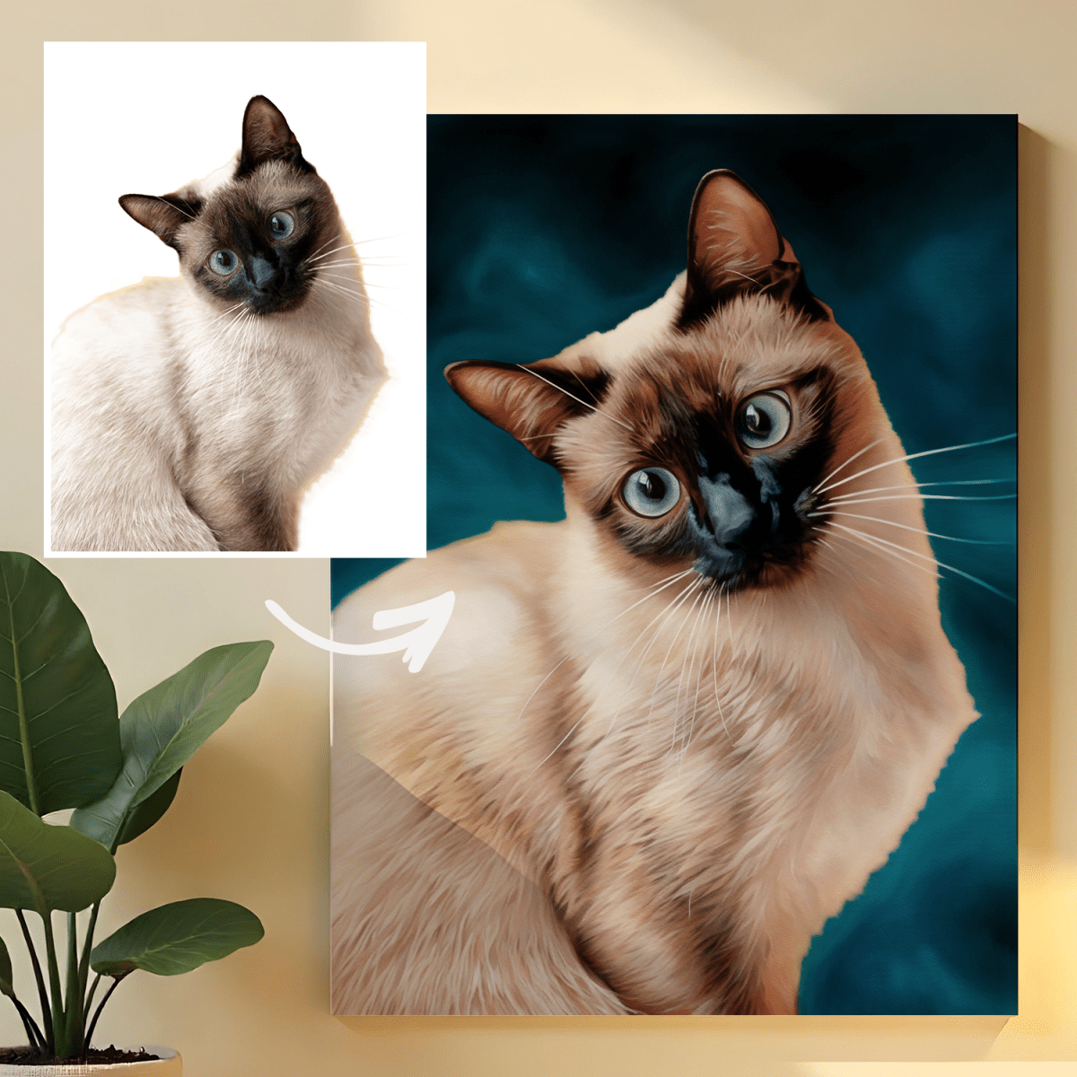 Portret syjamskiego kota - obraz na płótnie z Twojego zdjęcia - Wymaluj Prezent
