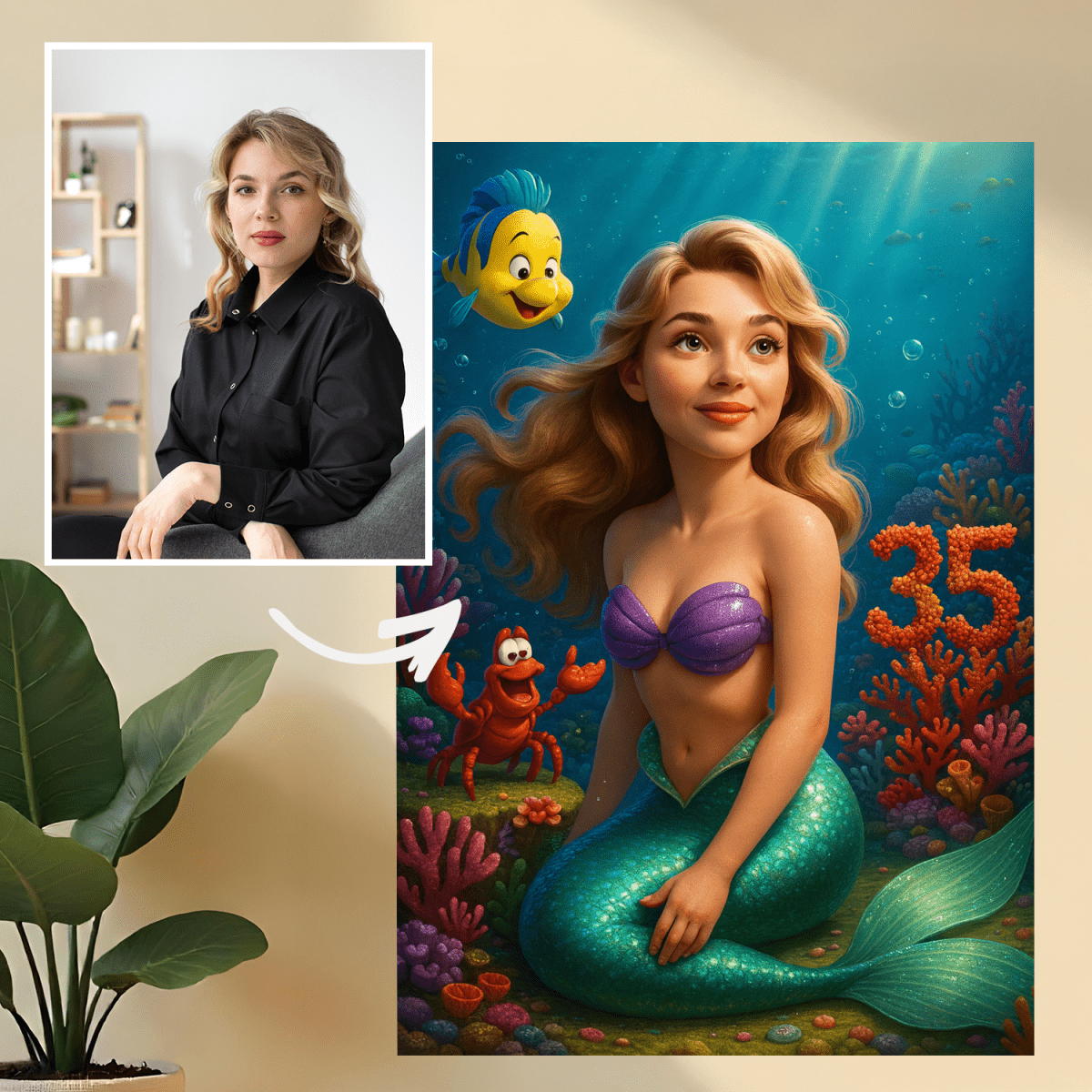 Portret syreny na 35 urodziny - druk na szkle, portret z Twojego zdjęcia - Wymaluj Prezent