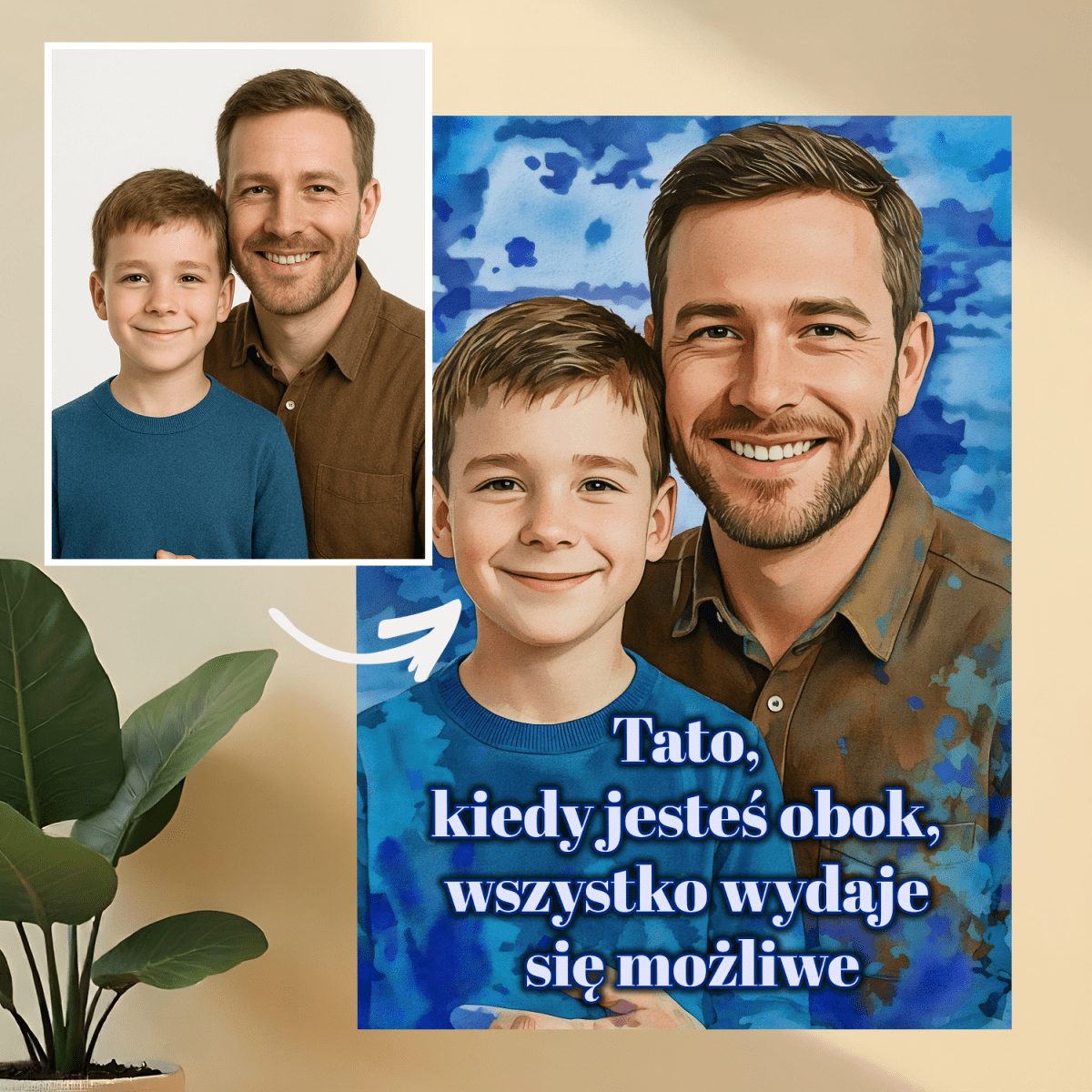 Portret taty i syna - druk na szkle, portret z Twojego zdjęcia - Wymaluj Prezent