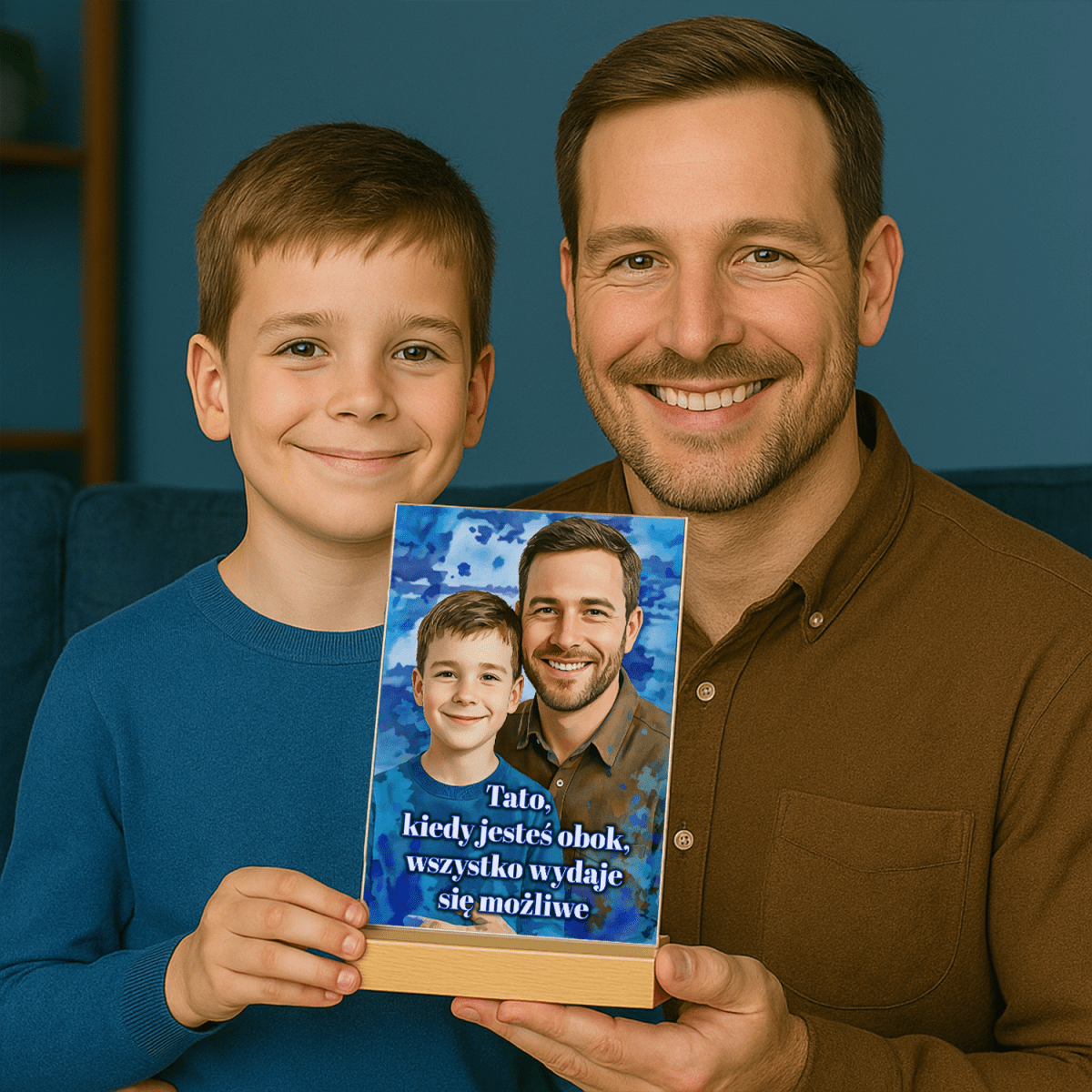 Portret taty i syna - druk na szkle, portret z Twojego zdjęcia - Wymaluj Prezent