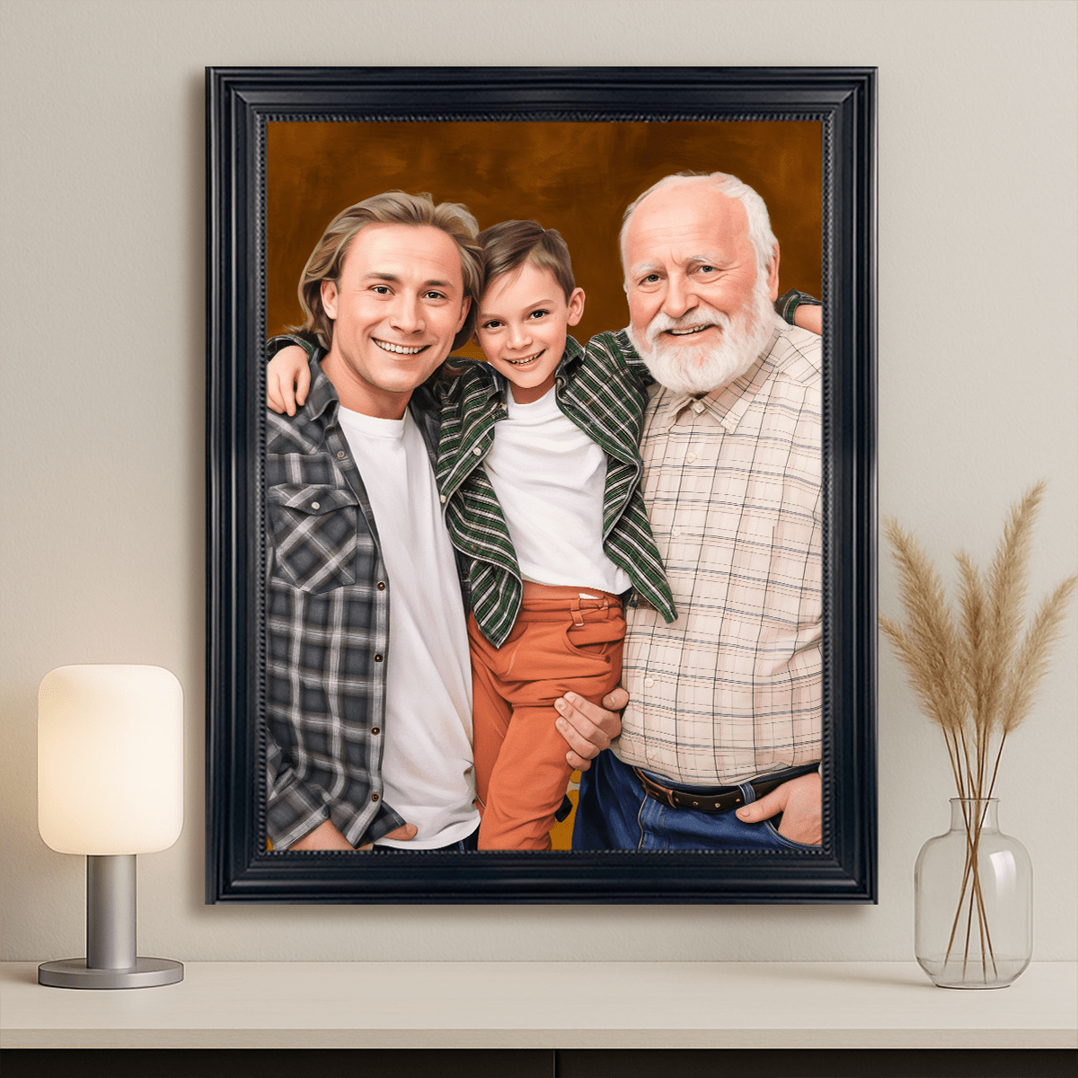 Portret trzech pokoleń - obraz na płótnie z Twojego zdjęcia - Wymaluj Prezent