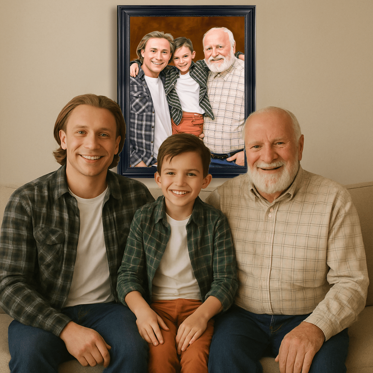 Portret trzech pokoleń - obraz na płótnie z Twojego zdjęcia - Wymaluj Prezent