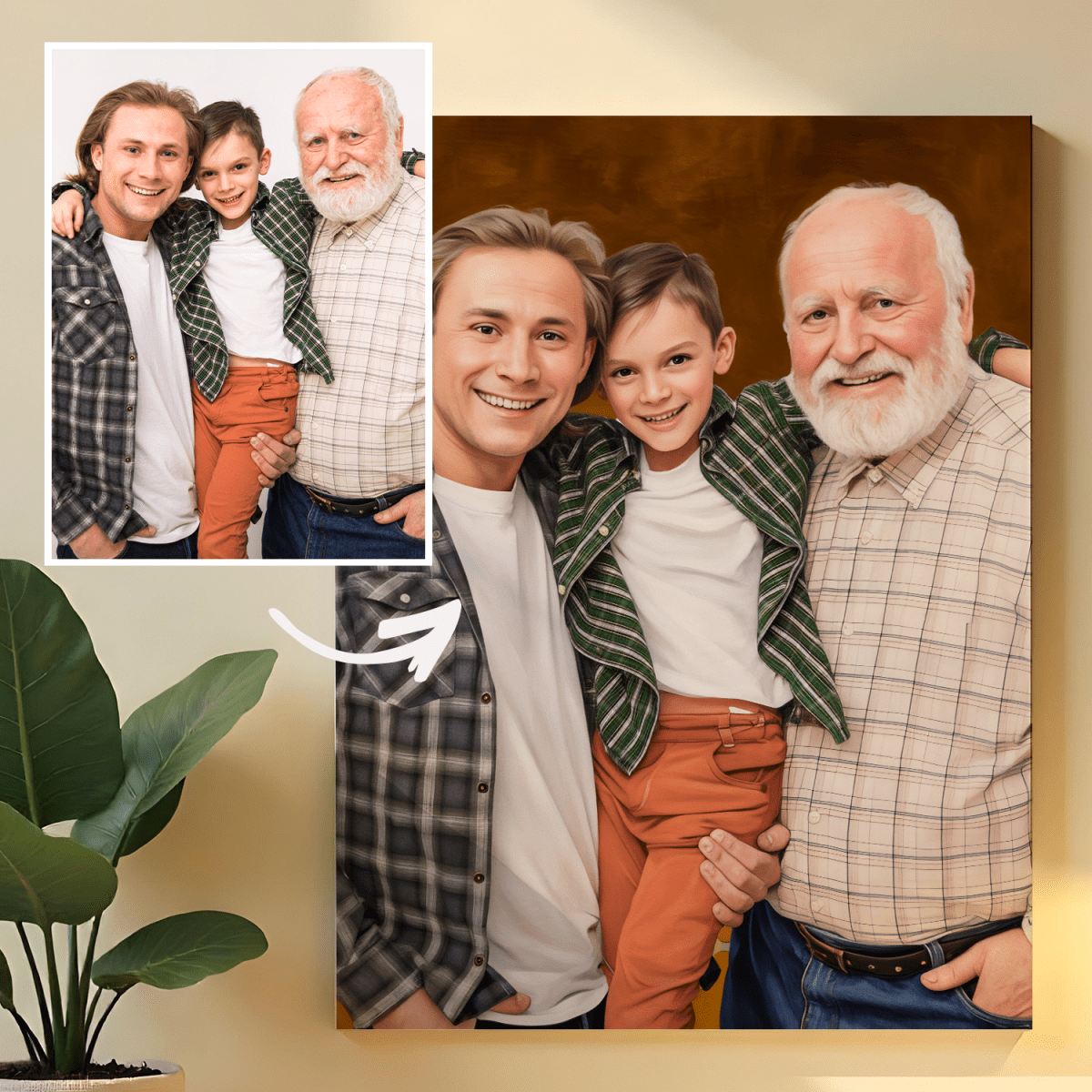 Image of Portret trzech pokoleń - obraz na płótnie z Twojego zdjęcia - Wymaluj Prezent