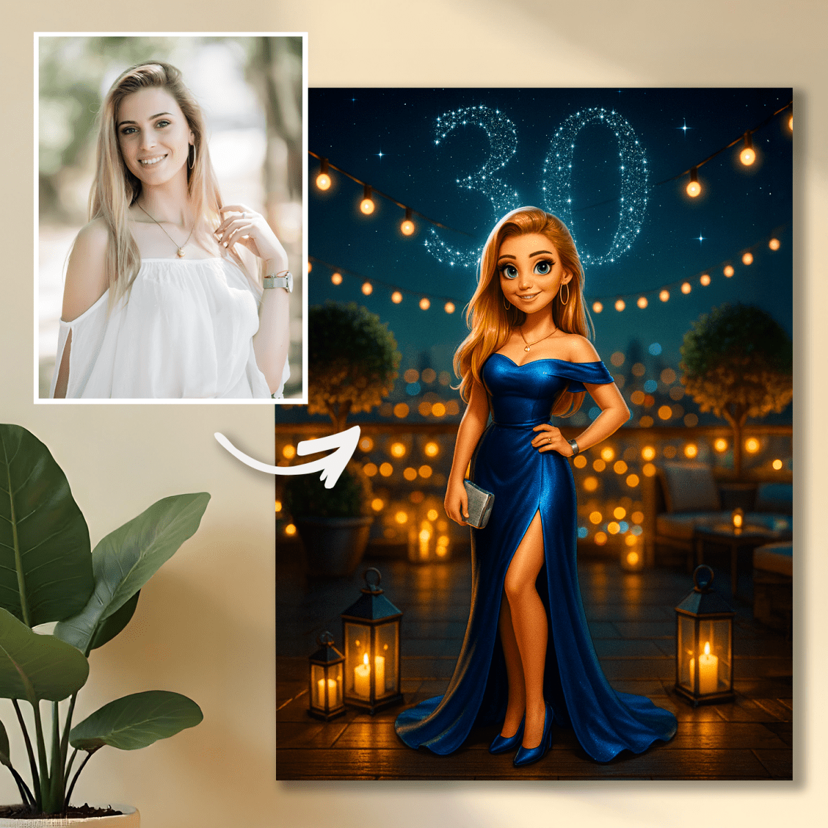 Image of Portret w bajkowym stylu na 30. - obraz na płótnie z Twojego zdjęcia - Wymaluj Prezent